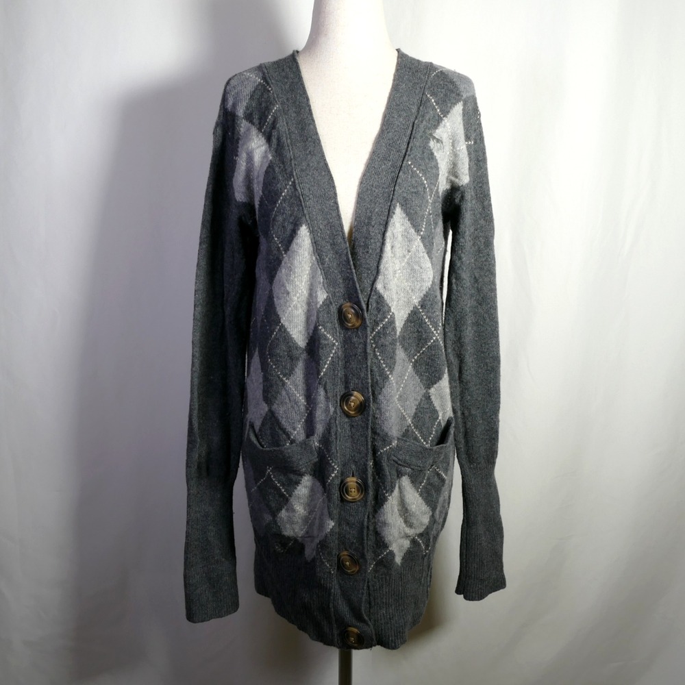 Vintage Abercrombie Fitch Y2K Argyle Cardigan Sweater Size M Wool Angora Preppy